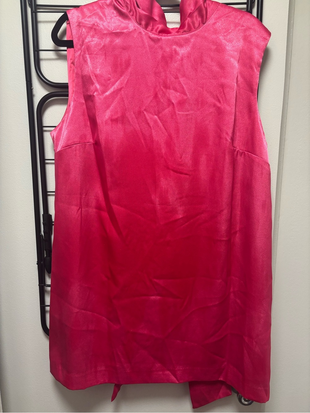 Daily Drills Silky Mini Dress with Neck Tie - Hot Pink - Picture 3 of 5
